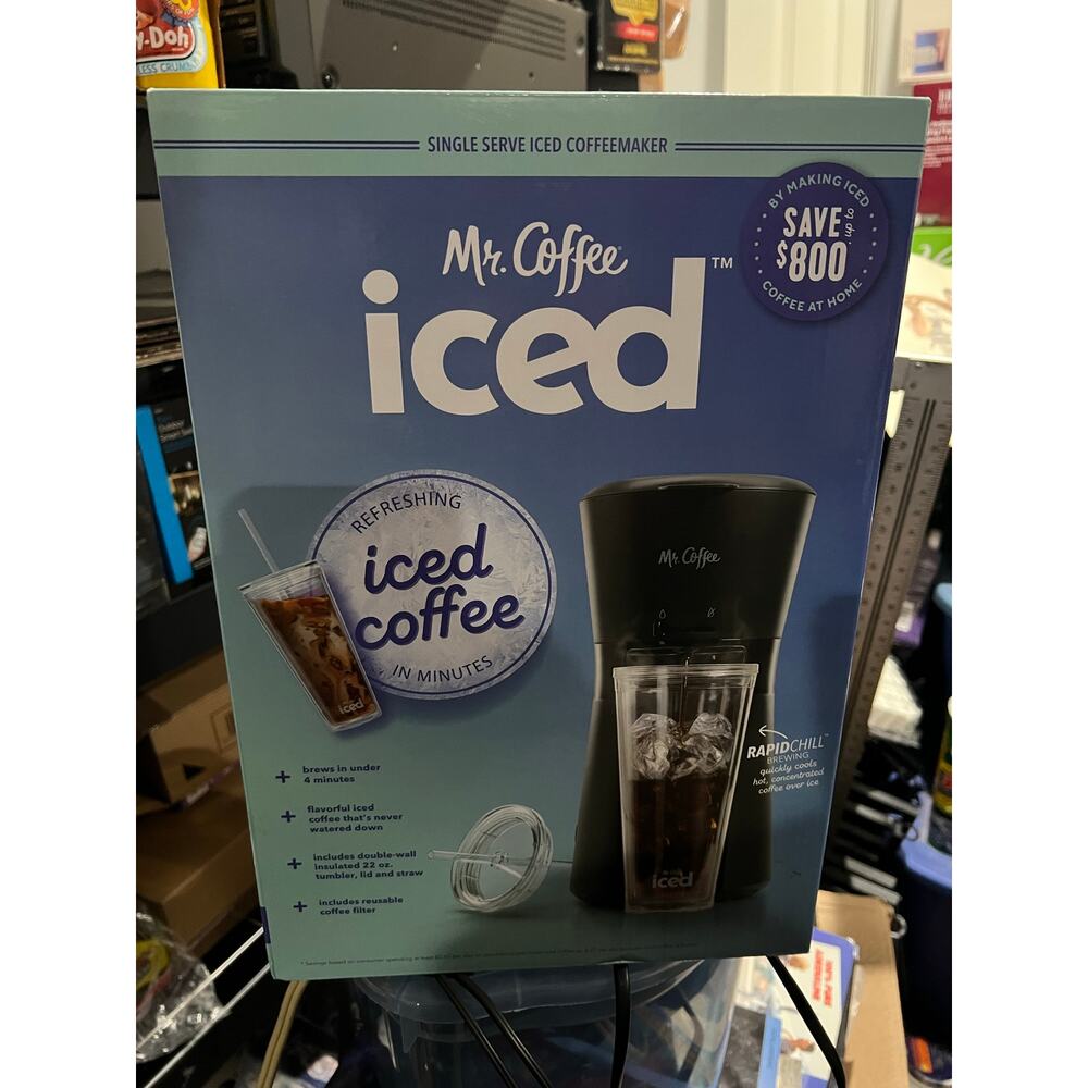 Mr Coffee Iced Single Serve Iced Coffee Maker New Sealed w Tumbler Filter